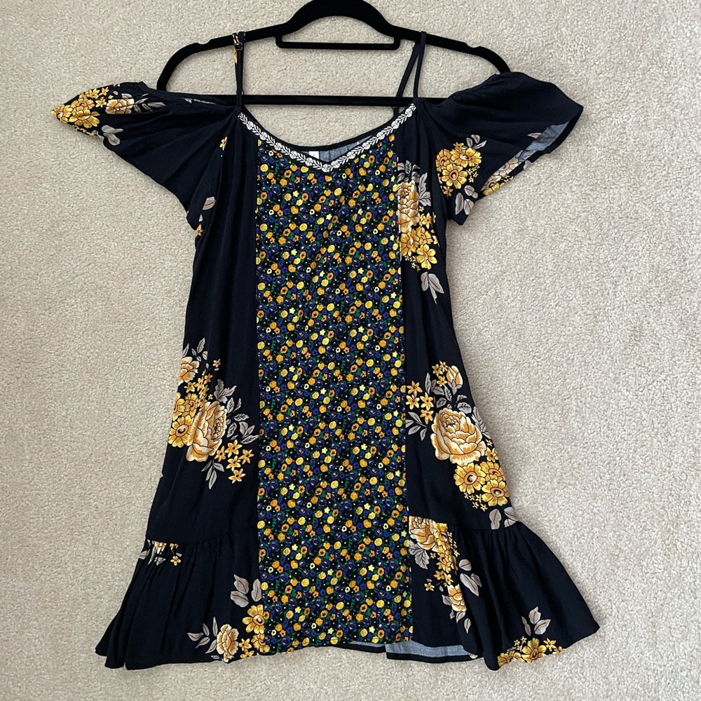 Black Floral Off the Shoulder Dress